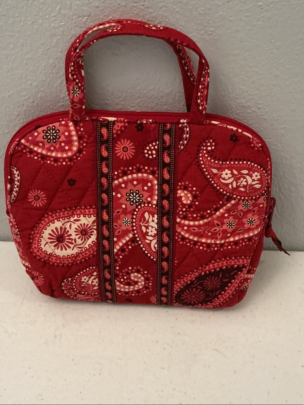 Vera Bradley Red Quilted Paisley Cosmetic Tote - Picture 2 of 3